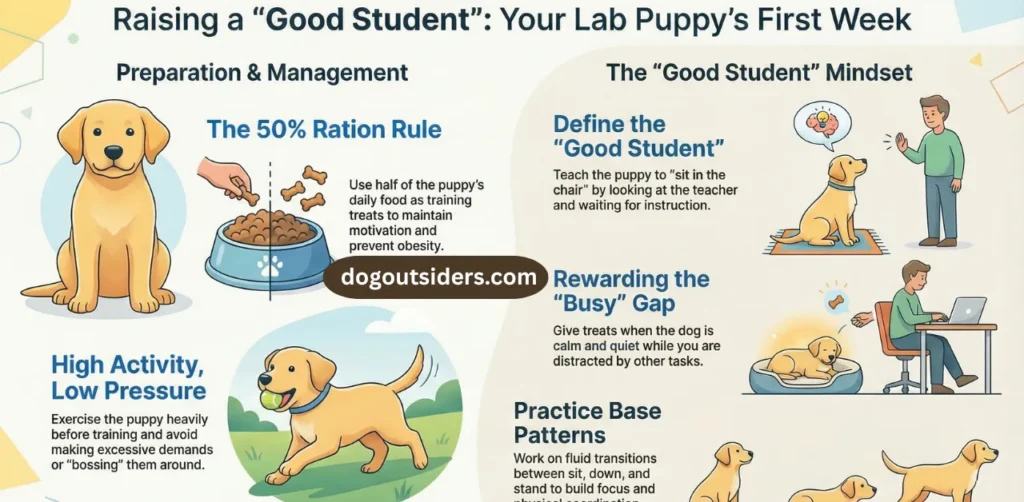 Infographic showing complete Labrador puppy training schedule week by week