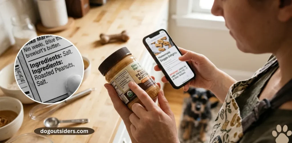 Checking peanut butter label for xylitol before making homemade dog treats