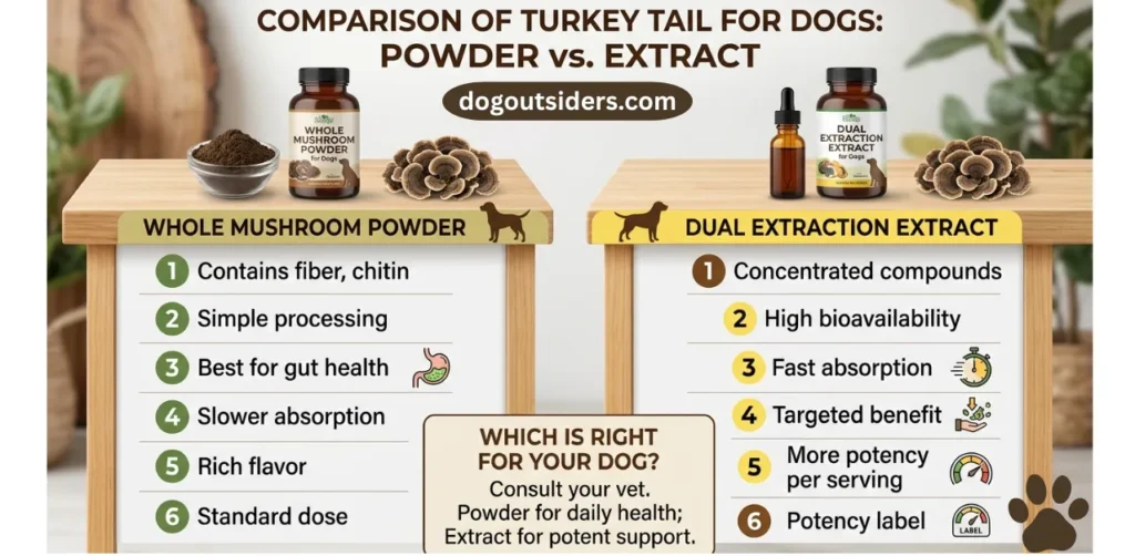 Comparison of whole turkey tail mushroom powder versus dual extraction extract supplement for dogs