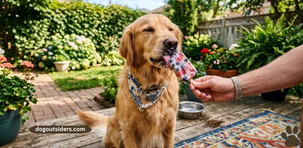 Dog enjoying a homemade frozen treat on a hot summer day
