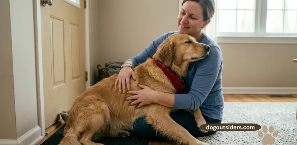 Dog leaning against owner showing loyalty and secure attachment bond