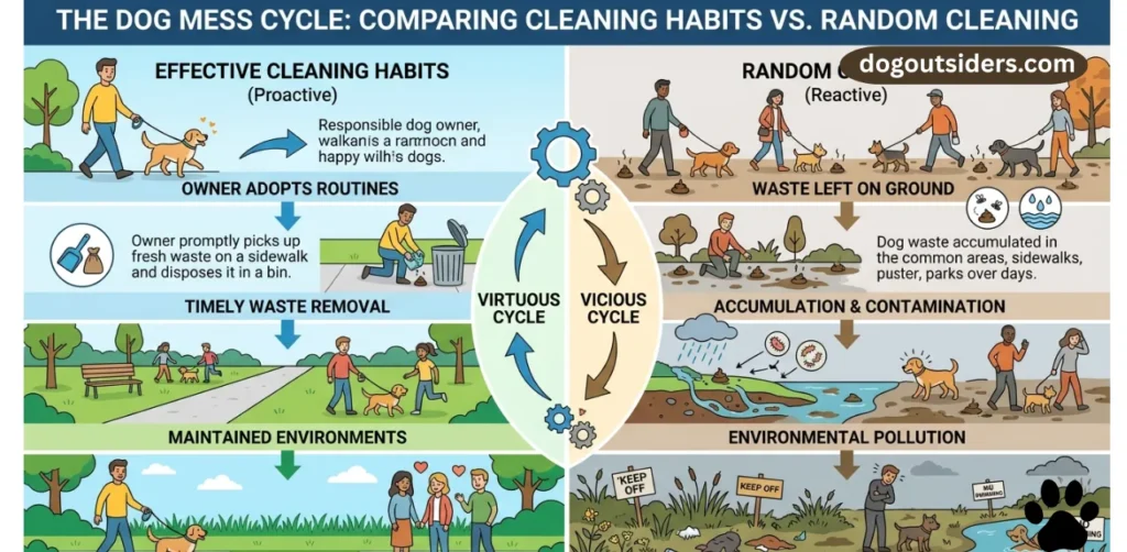 Dog mess cycle showing why cleaning habits for dog owners work better than random cleaning