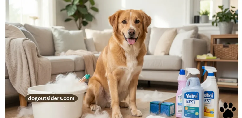 Dog owner using best cleaning habits to keep home fresh and hair-free