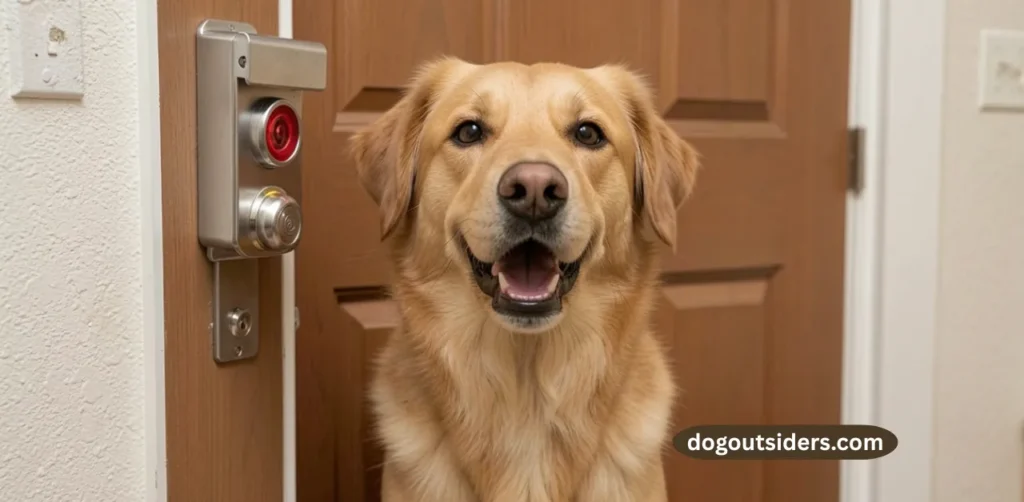 Dog reacting to doorbell sound showing doorbell as trigger for guest arrival excitement