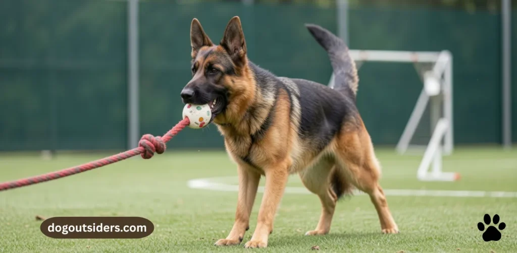 German Shepherd channeling high drive through structured tug training exercise