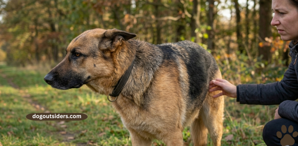 German Shepherd deliberately turning away from owner demonstrating avoidance behavior