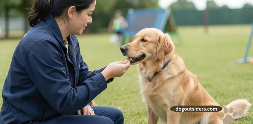 Person rewarding dog with treat during training to reinforce loyal behavior