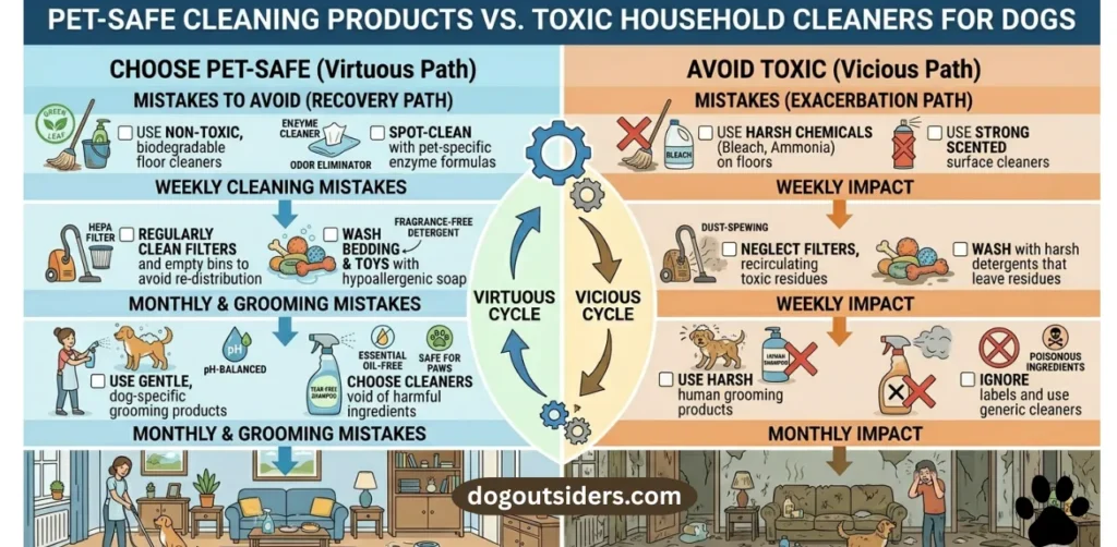 Pet-safe cleaning products compared to toxic household cleaners for dogs