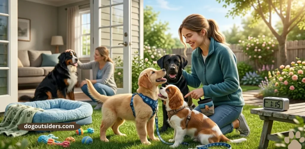 Puppy socializing with other dogs in a safe outdoor environment