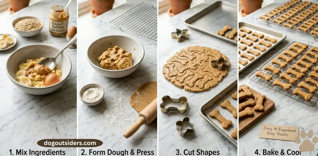 Step-by-step process of making easy peanut butter dog treats at home