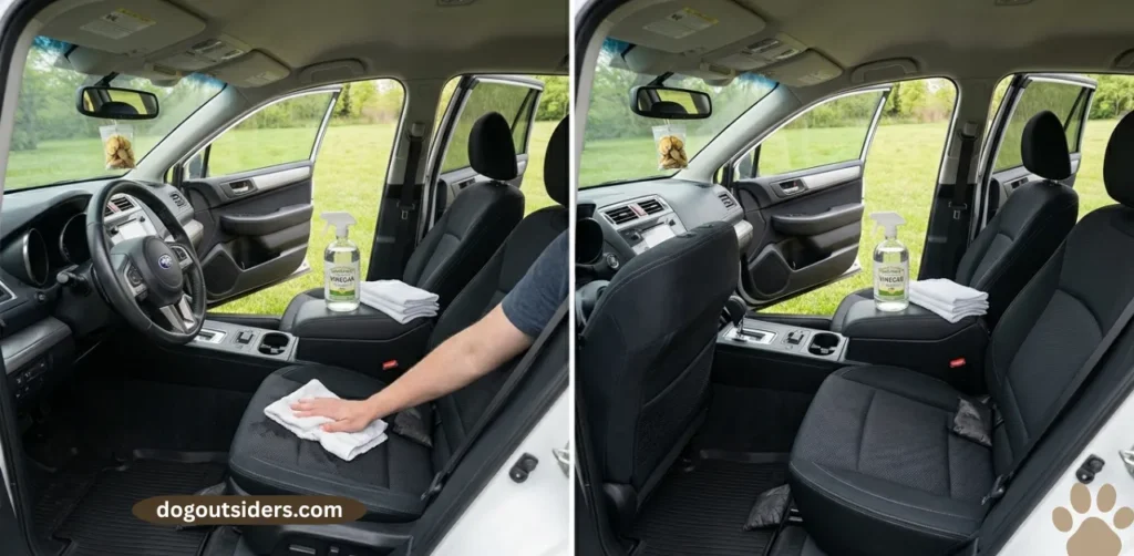 Wiping car seats with vinegar to remove wet dog smell 