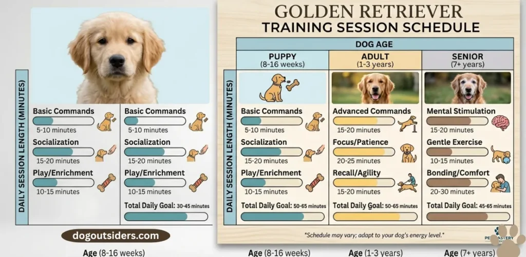 dog training session schedule chart showing session length by age