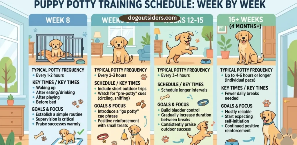 puppy potty training schedule chart by age week by week