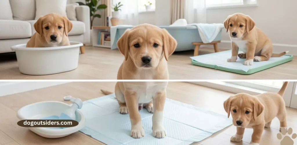 step by step potty pad training setup in apartment for new puppy