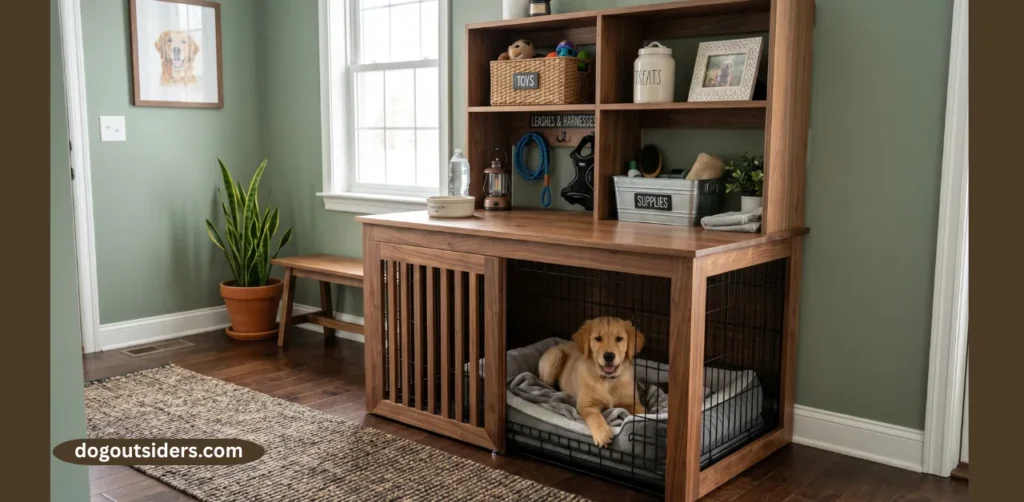Crate cover station with storage shelving