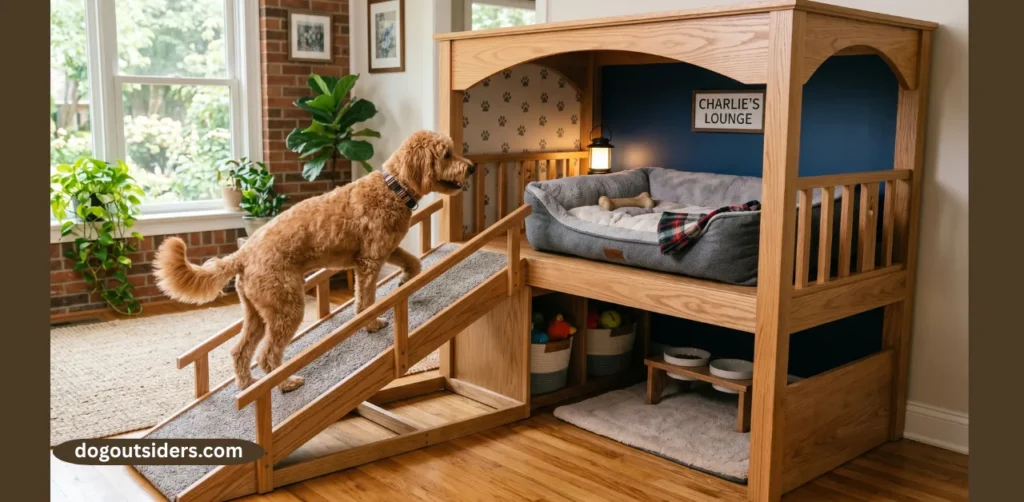 Elevated dog bedroom with ramp access